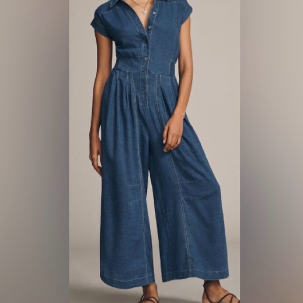 Anthropologie Indigo Denim Wide-Leg Jumpsuit